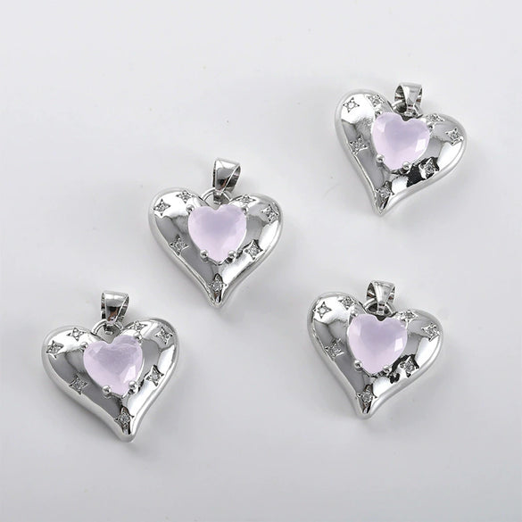 Copper Electroplated Pink Heart Inlaid Zircon Pendant Necklace Earrings Accessories