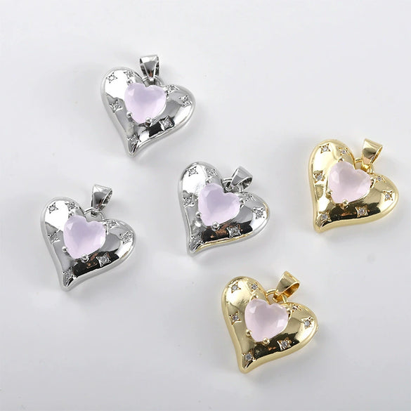 Copper Electroplated Pink Heart Inlaid Zircon Pendant Necklace Earrings Accessories