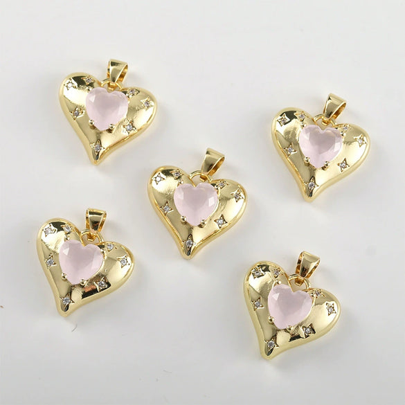 Copper Electroplated Pink Heart Inlaid Zircon Pendant Necklace Earrings Accessories