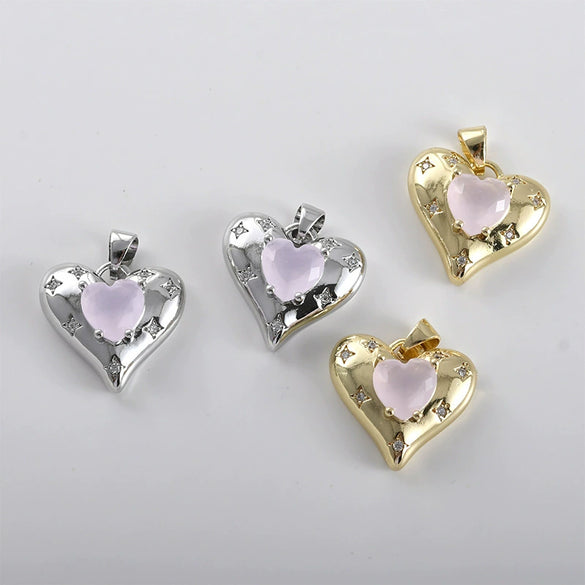 Copper Electroplated Pink Heart Inlaid Zircon Pendant Necklace Earrings Accessories