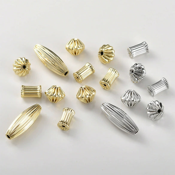 Copper Electroplated Pleated Olive Rhombus Cylindrical Spacer Beads Jewelry Accessories