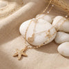 Copper Electroplated Starfish And Shell Pendant Necklace With Regular Chain Vacation Style Ocean Animal Clavicle Chain For Women