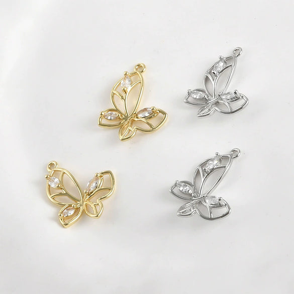 Copper Electroplated Zirconium Lace Leaf Cut Out Butterfly Pendant Diy Handmade Jewelry Accessories