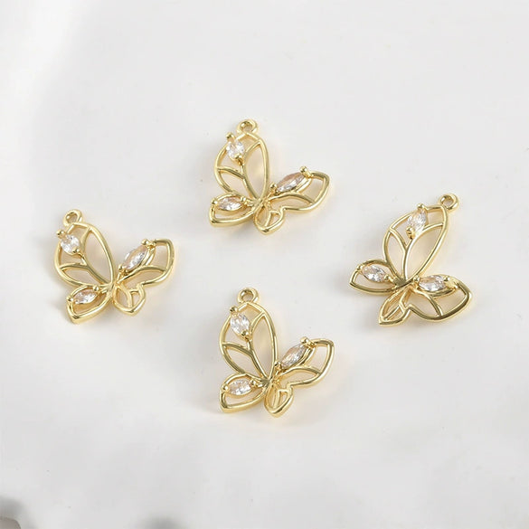 Copper Electroplated Zirconium Lace Leaf Cut Out Butterfly Pendant Diy Handmade Jewelry Accessories