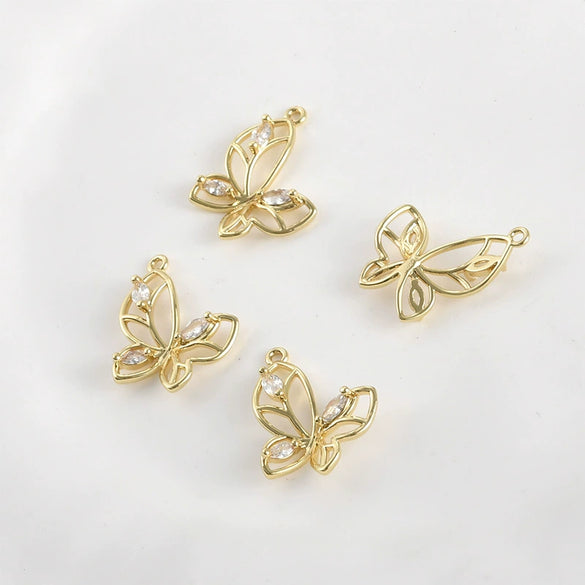 Copper Electroplated Zirconium Lace Leaf Cut Out Butterfly Pendant Diy Handmade Jewelry Accessories