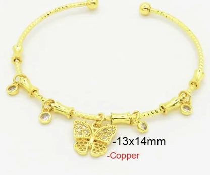 Copper Elegant Devil'S Eye Heart Shape Butterfly Bangle