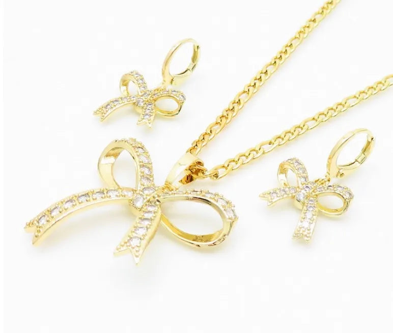 Copper Elegant Heart Shape Bow Knot Jewelry Set