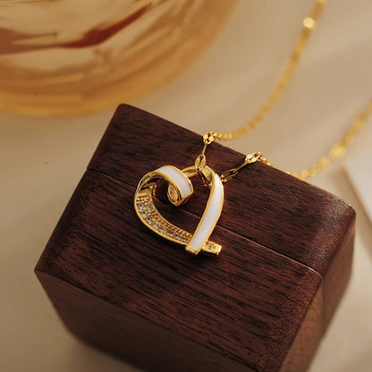 Copper Elegant Lady Classic Style Inlay Heart Shape Solid Color Rhinestones Pendant Necklace