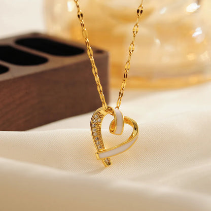 Copper Elegant Lady Classic Style Inlay Heart Shape Solid Color Rhinestones Pendant Necklace