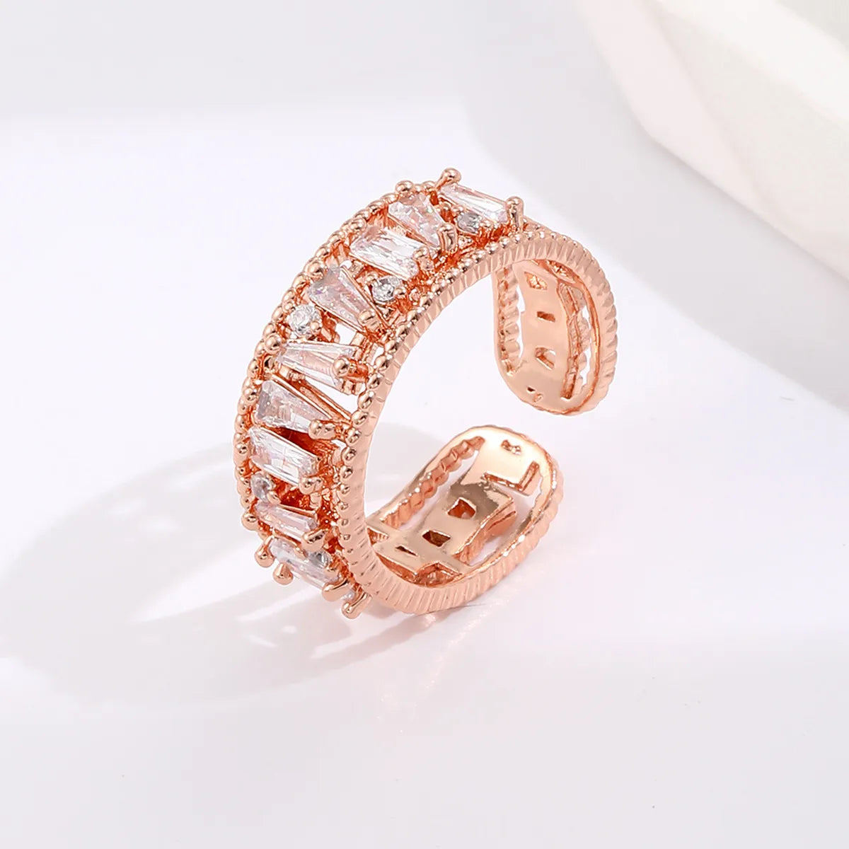 Copper Elegant Lady Classic Style Plating Inlay Geometric Trapezoid Zircon Open Rings