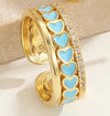 Copper Elegant Lady Streetwear Epoxy Inlay Heart Shape Zircon Open Rings