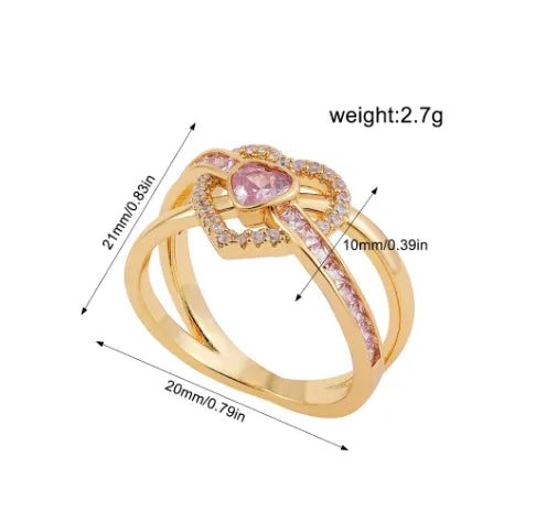 Copper Elegant Lady Streetwear Inlay Heart Shape Zircon Rings