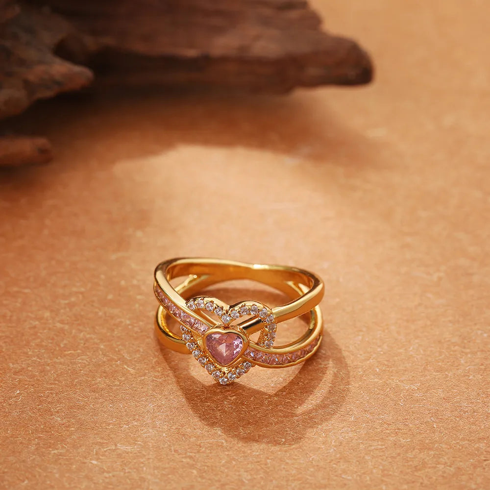 Copper Elegant Lady Streetwear Inlay Heart Shape Zircon Rings