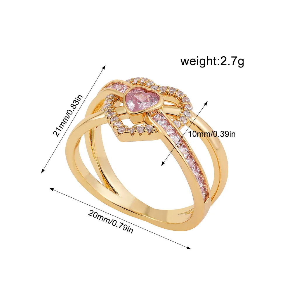 Copper Elegant Lady Streetwear Inlay Heart Shape Zircon Rings