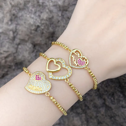 Copper Elegant Letter Heart Shape Inlay Zircon Bracelets