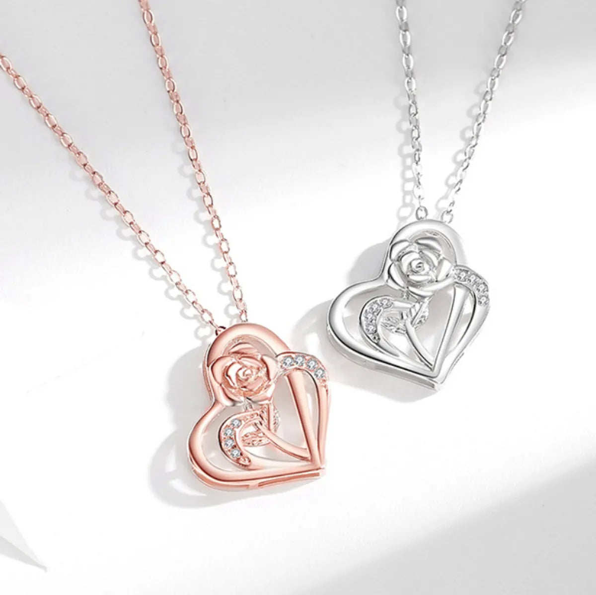 Copper Elegant Simple Style Heart Shape Rose Pendant Necklace