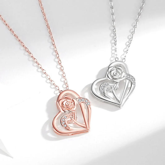 Copper Elegant Simple Style Heart Shape Rose Pendant Necklace