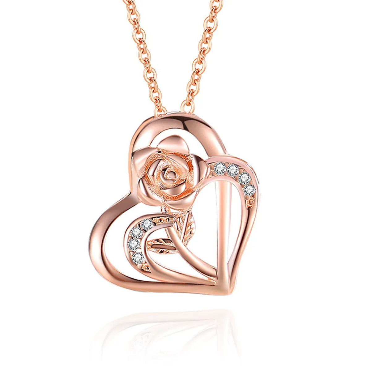 Copper Elegant Simple Style Heart Shape Rose Pendant Necklace