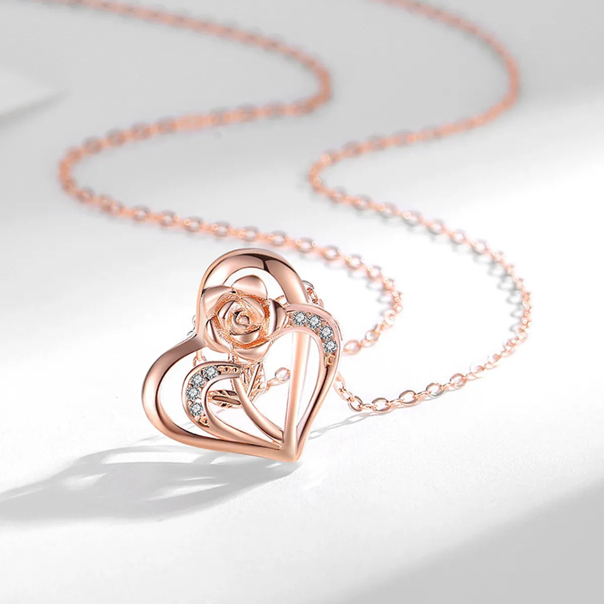 Copper Elegant Simple Style Heart Shape Rose Pendant Necklace