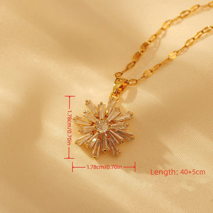 Copper Elegant Simple Style Inlay Snowflake Artificial Diamond Pendant Necklace