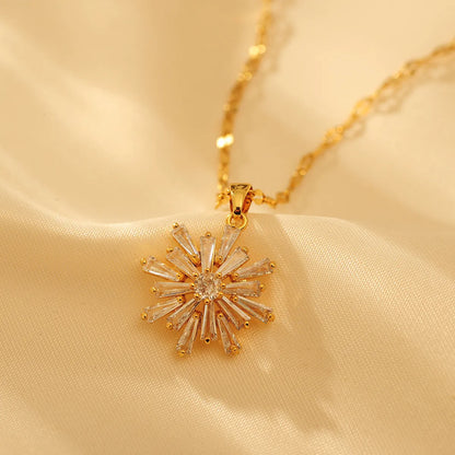 Copper Elegant Simple Style Inlay Snowflake Artificial Diamond Pendant Necklace