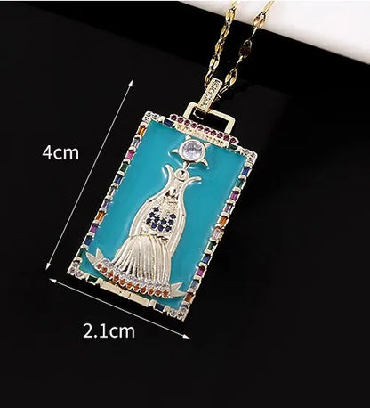 Copper Enamel Card Zircon Pendant Necklace