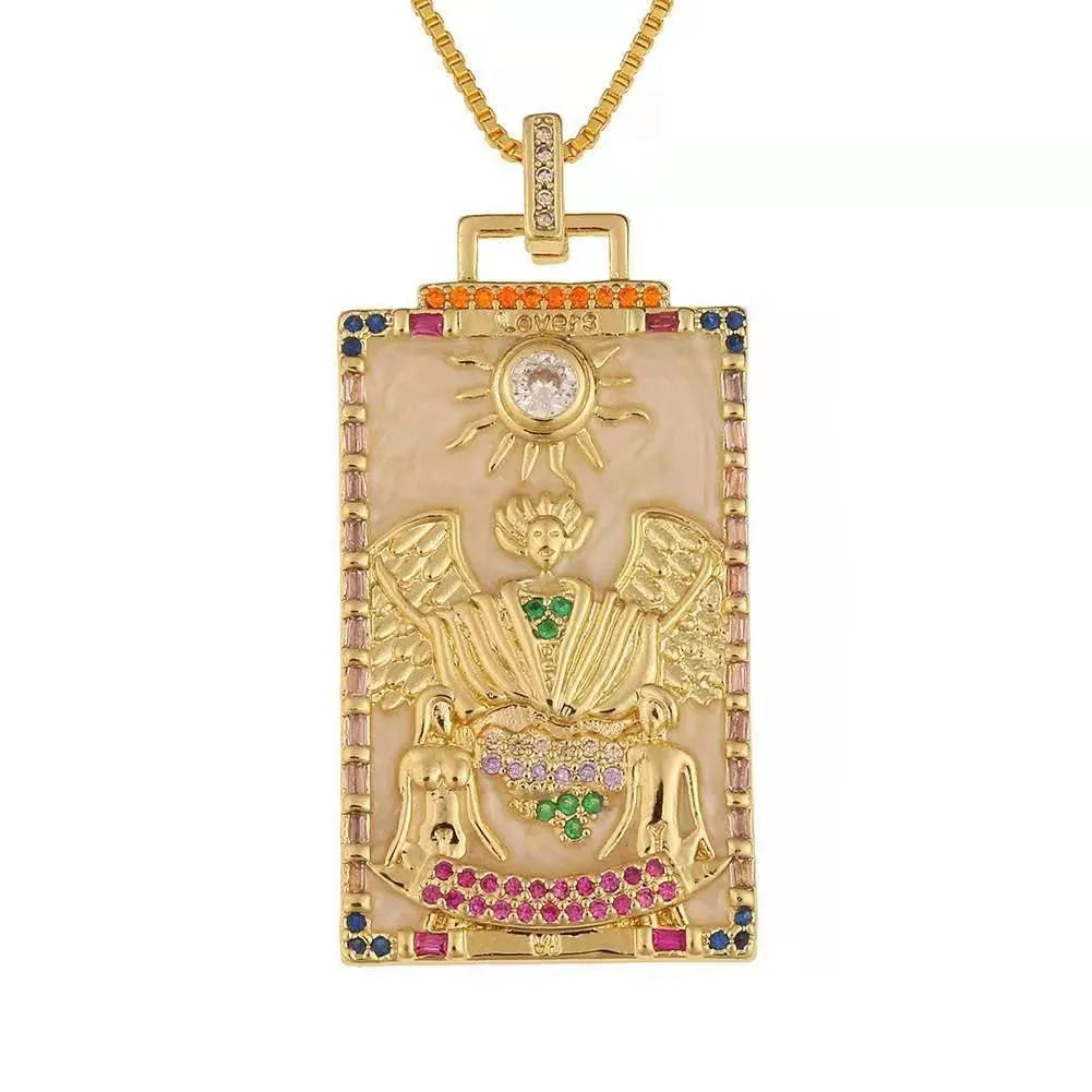 Copper Enamel Card Zircon Pendant Necklace