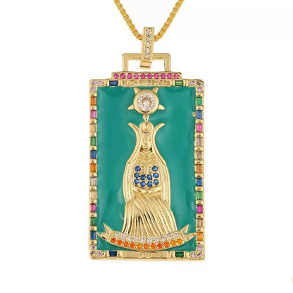 Copper Enamel Card Zircon Pendant Necklace