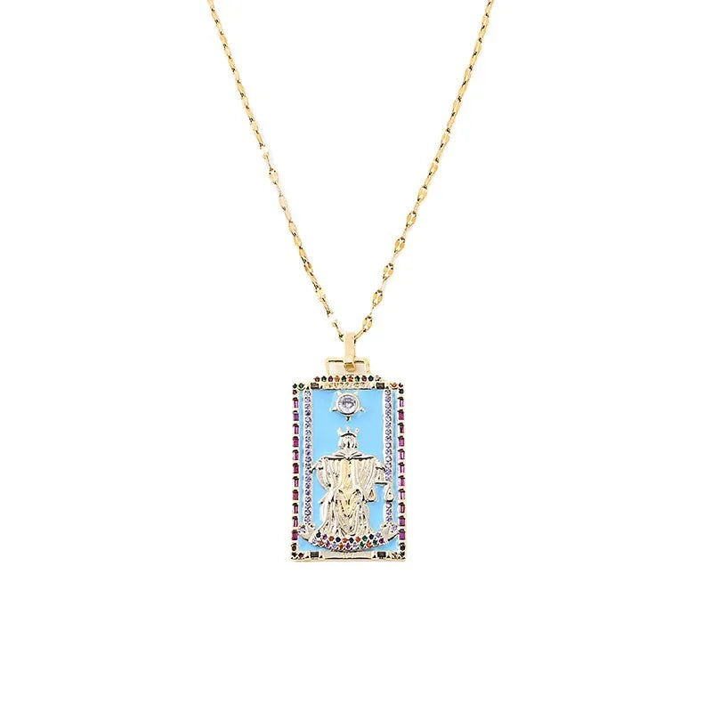 Copper Enamel Card Zircon Pendant Necklace