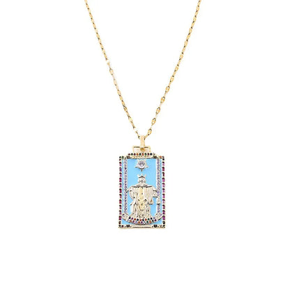 Copper Enamel Card Zircon Pendant Necklace