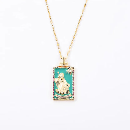 Copper Enamel Card Zircon Pendant Necklace