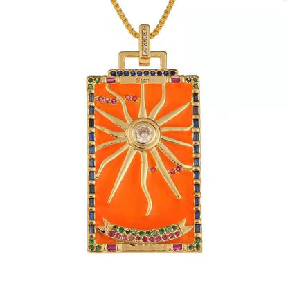 Copper Enamel Card Zircon Pendant Necklace