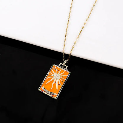 Copper Enamel Card Zircon Pendant Necklace