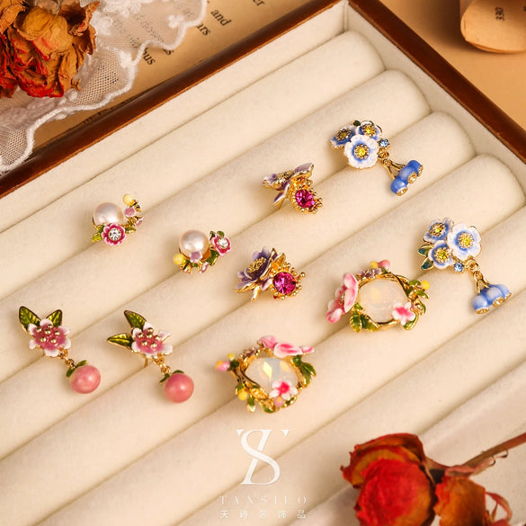 Copper Enamel Glaze Flower Geometric Dripping Oil Women's Earrings