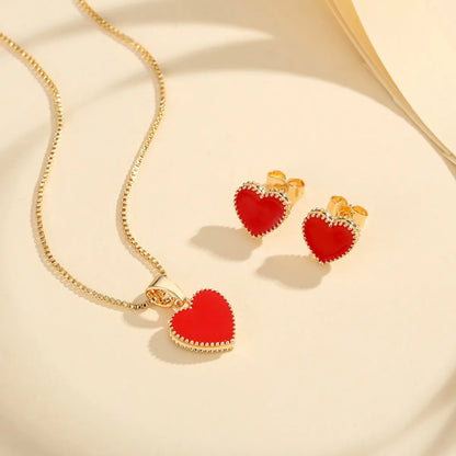 Copper Enamel Heart Shape Jewelry Set