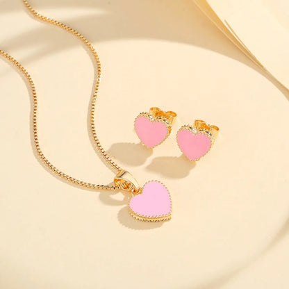 Copper Enamel Heart Shape Jewelry Set