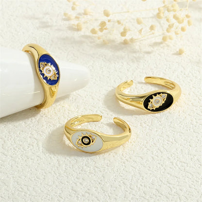 Copper Enamel Inlay Devil'S Eye Zircon Open Rings