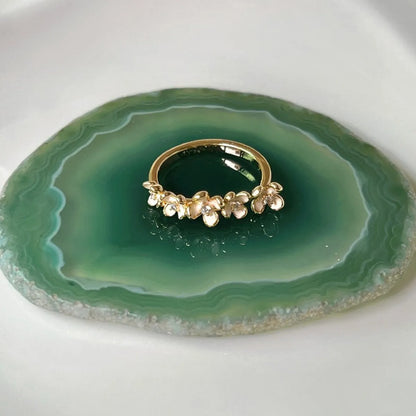 Copper Enamel Inlay Flower Butterfly Pearl Zircon Rings