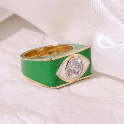 Copper Enamel Inlay Geometric Eye Zircon Rings