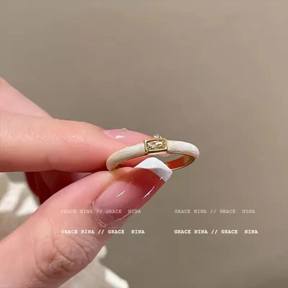 Copper Enamel Inlay Geometric Zircon Open Rings