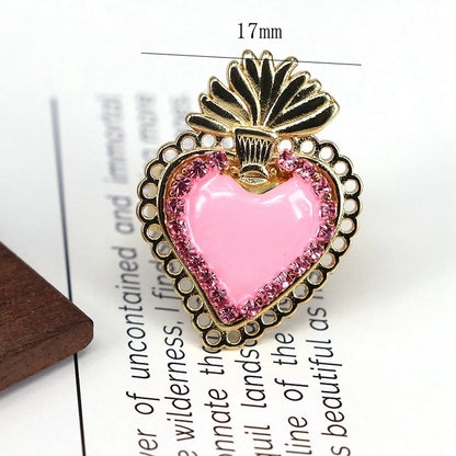 Copper Enamel Inlay Heart Shape Zircon Open Rings