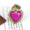 Copper Enamel Inlay Heart Shape Zircon Open Rings