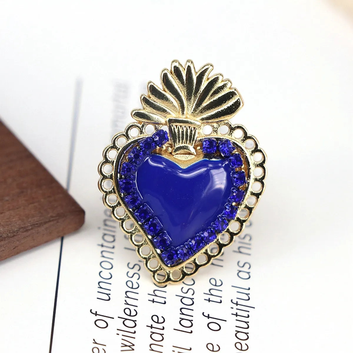 Copper Enamel Inlay Heart Shape Zircon Open Rings