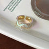 Copper Enamel Inlay Waves Heart Shape Butterfly Shell Zircon Open Rings