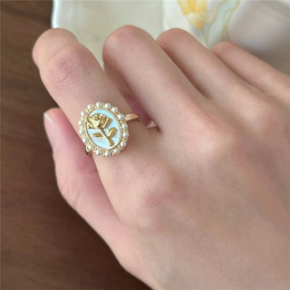 Copper Enamel Inlay Waves Heart Shape Butterfly Shell Zircon Open Rings