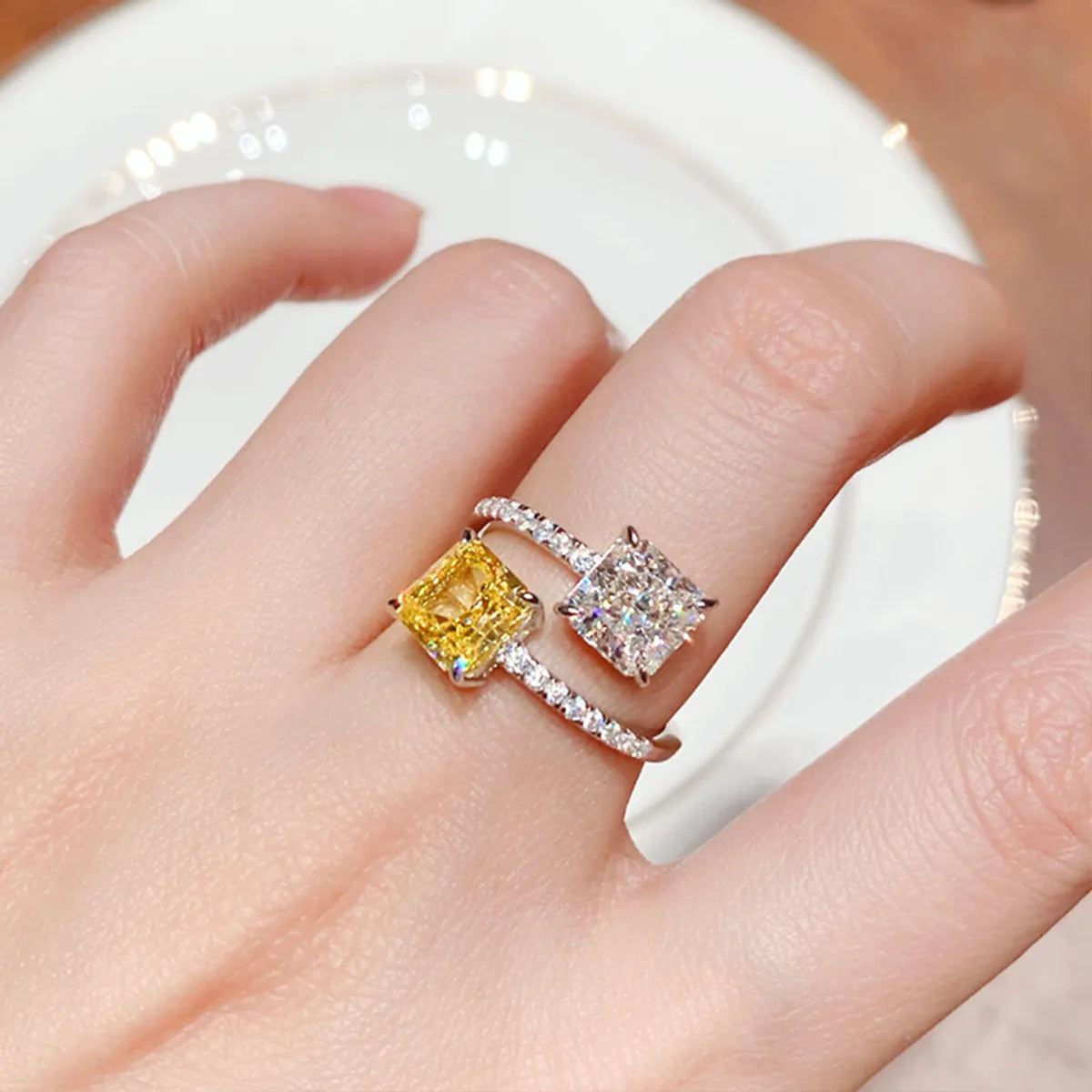 Copper Ethnic Style Inlay Geometric Zircon Open Rings