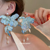 Copper Fabric Flower Tassel Pearl Earrings With Silver Needle Zircon For Women High End Sense