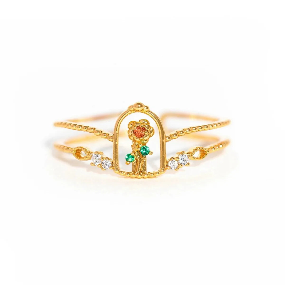 Copper Fairy Style Cute Classic Style Inlay Tower Rose Candle Zircon Open Rings