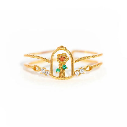 Copper Fairy Style Cute Classic Style Inlay Tower Rose Candle Zircon Open Rings