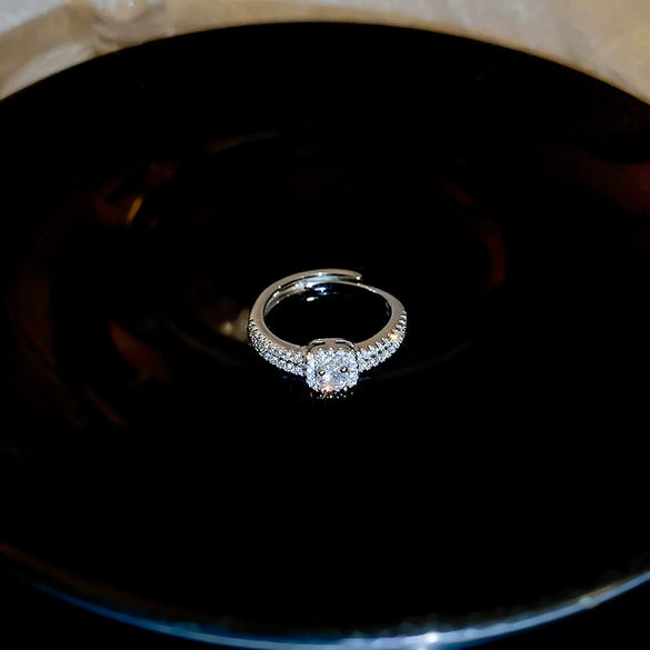 Copper Finger Ring With Geometric And Flower Pattern Electroplating For Women Light Luxury Style